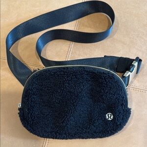 Lululemon Black Sherpa Belt Bag with Gold Accents
